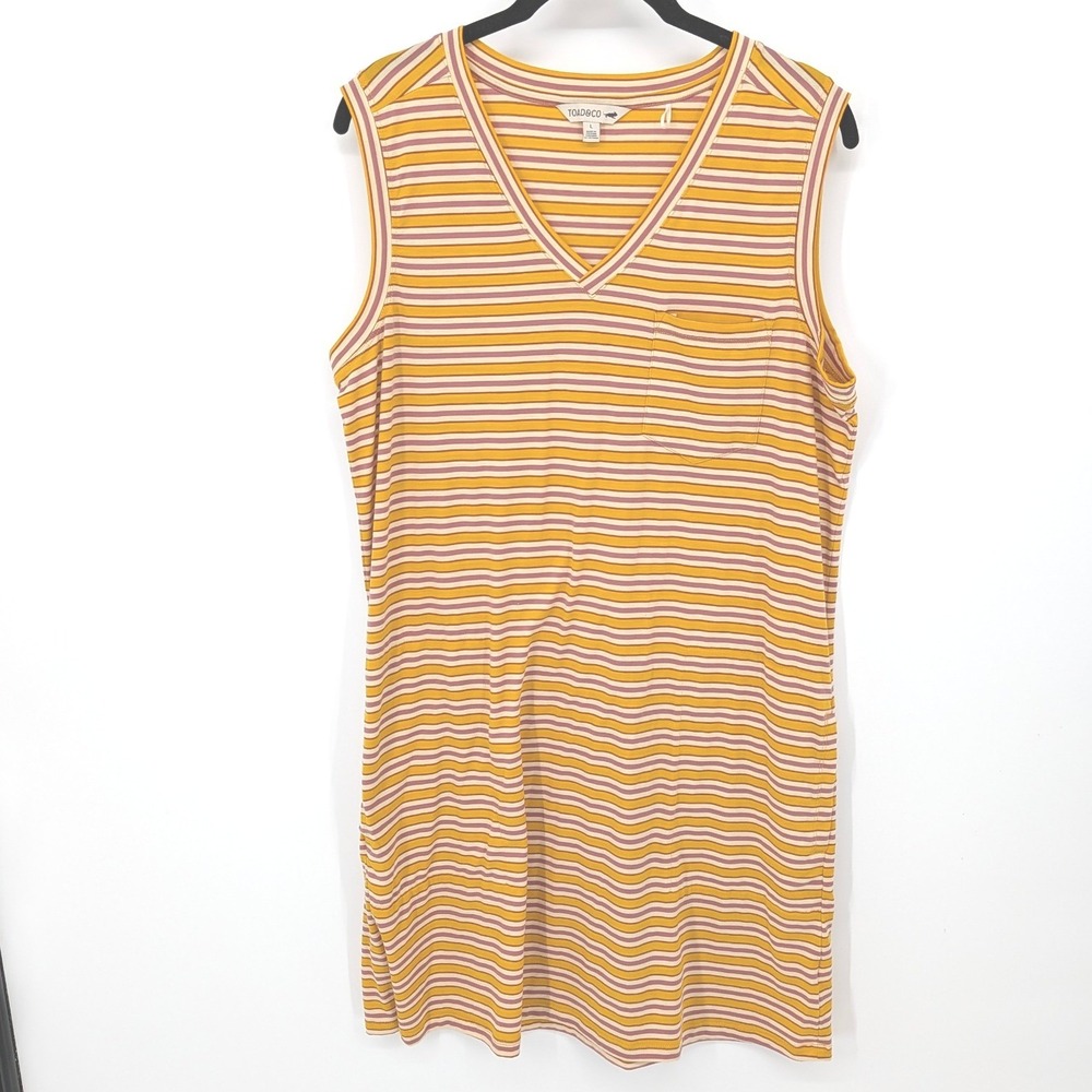 Toad&Co Yellow and White Striped Sleeveless Mini Dress